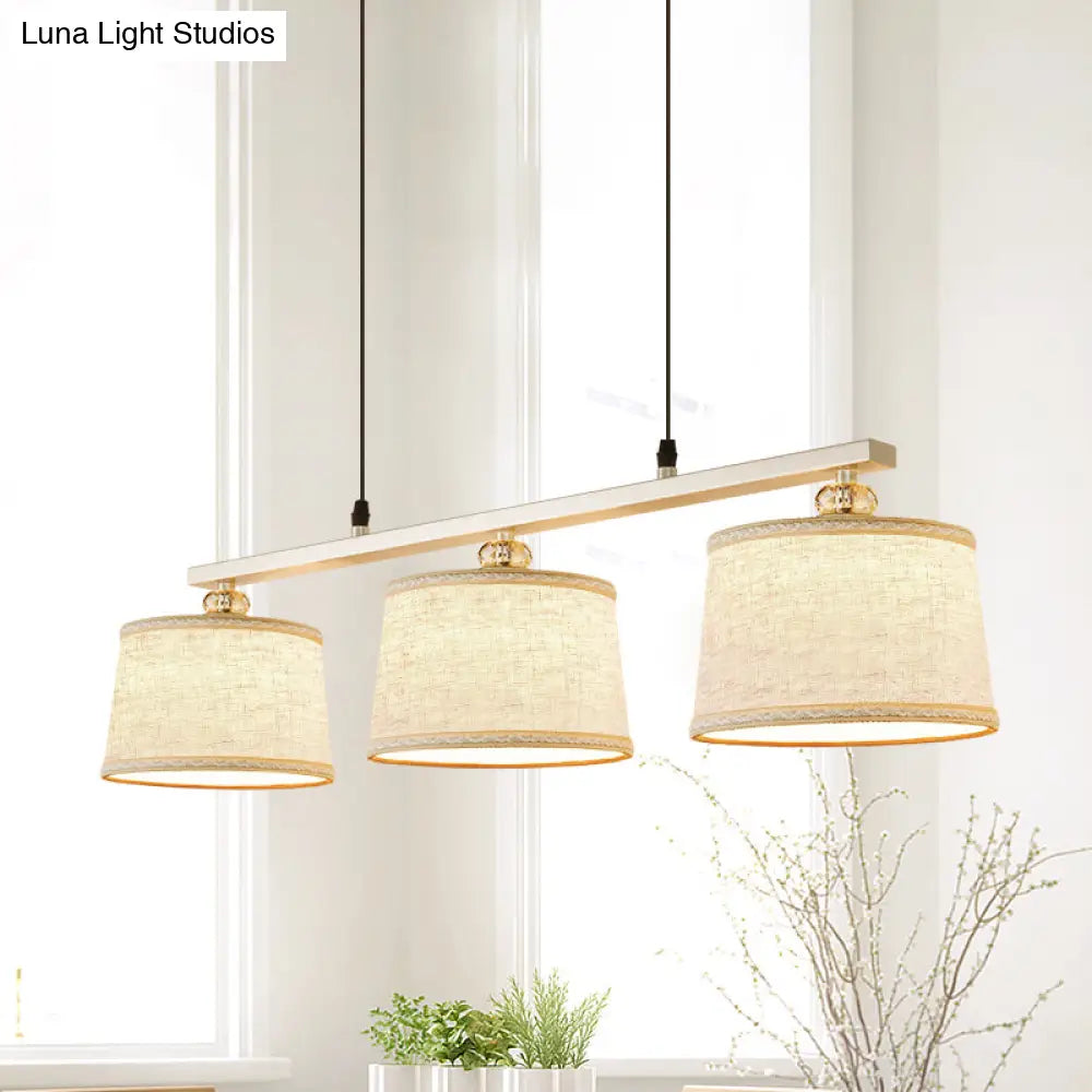 Modern Circular Pendant Light With Flaxen Fabric And 3 Bulbs For Open Kitchen Island Lighting