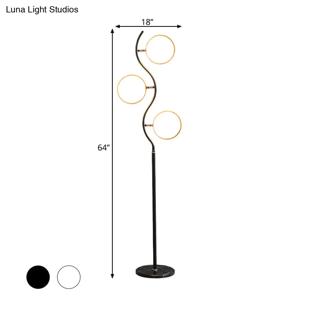 Modern Circular Tree Floor Lamp With Adjustable Metal Head Led Standing Light (Black/White)