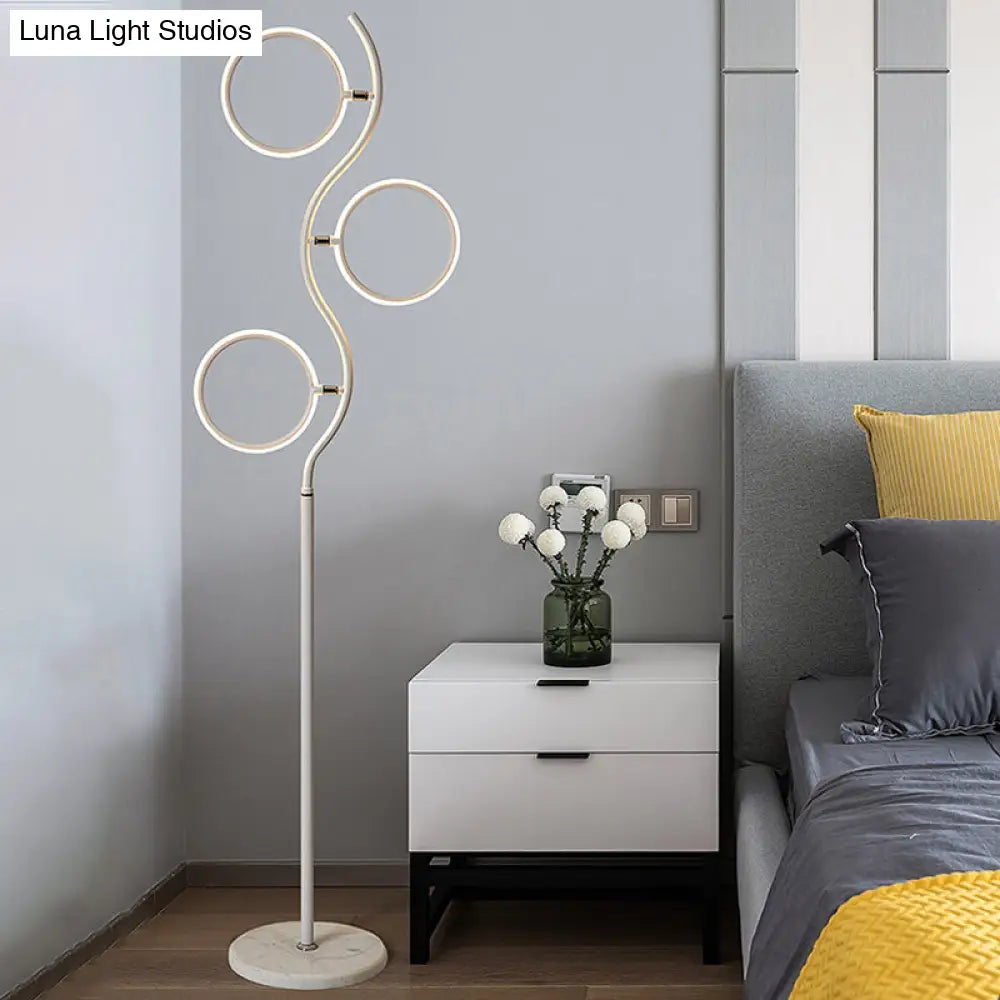 Modern Circular Tree Floor Lamp With Adjustable Metal Head Led Standing Light (Black/White)