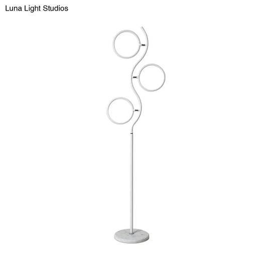 Modern Circular Tree Floor Lamp With Adjustable Metal Head Led Standing Light (Black/White)