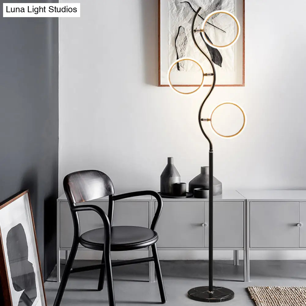 Modern Circular Tree Floor Lamp With Adjustable Metal Head Led Standing Light (Black/White)