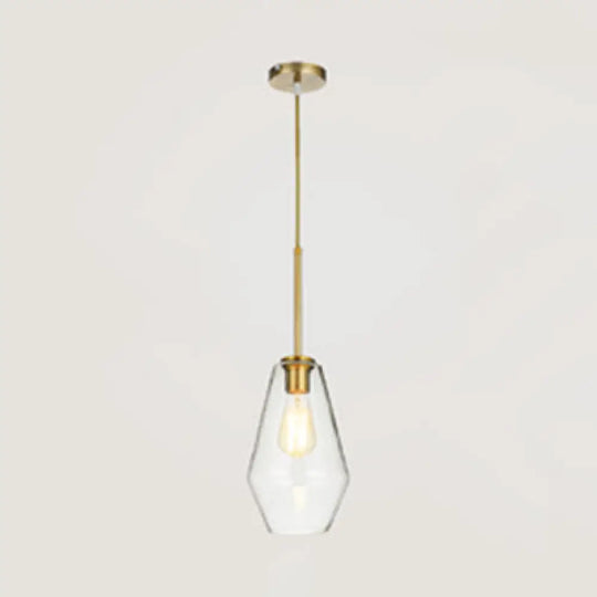 Modern Clear/Amber Glass Pendant Lamp - Triangle/Urn/Diamond Design 1-Light Ceiling Mount