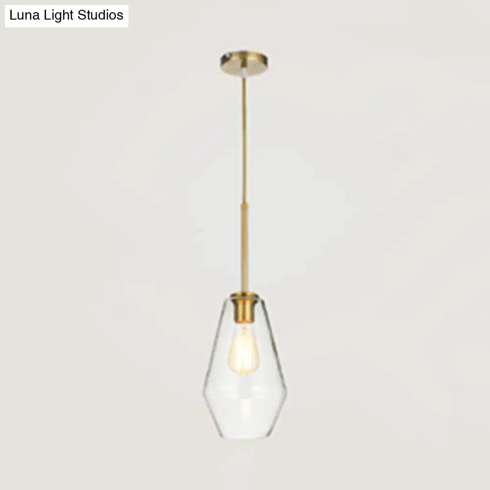 Modern Glass Pendant Lamp 1-Light Ceiling Light Clear/Amber Triangle/Urn/Diamond 9/14/16.5 Wide