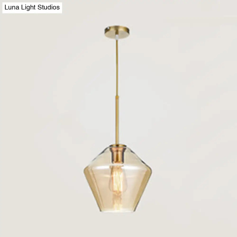 Modern Glass Pendant Lamp 1-Light Ceiling Light Clear/Amber Triangle/Urn/Diamond 9/14/16.5 Wide