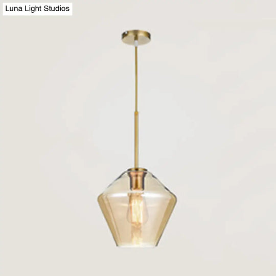 Modern Glass Pendant Lamp 1-Light Ceiling Light Clear/Amber Triangle/Urn/Diamond 9/14/16.5 Wide