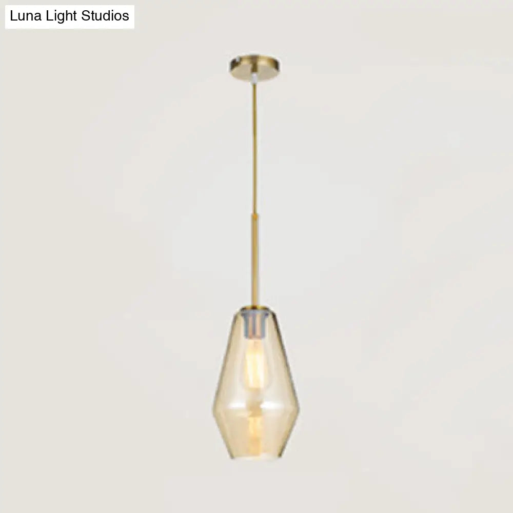 Modern Glass Pendant Lamp 1-Light Ceiling Light Clear/Amber Triangle/Urn/Diamond 9/14/16.5 Wide