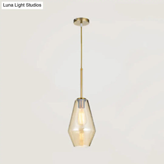 Modern Glass Pendant Lamp 1-Light Ceiling Light Clear/Amber Triangle/Urn/Diamond 9/14/16.5 Wide