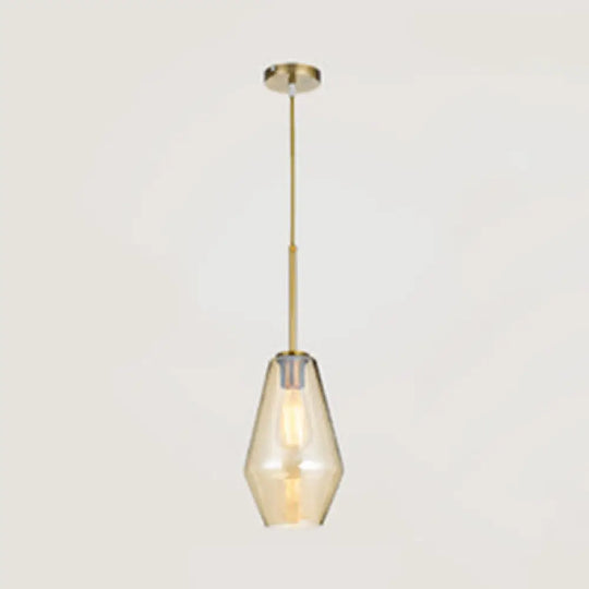 Modern Clear/Amber Glass Pendant Lamp - Triangle/Urn/Diamond Design 1-Light Ceiling Mount