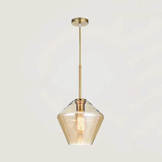 Modern Clear/Amber Glass Pendant Lamp - Triangle/Urn/Diamond Design 1-Light Ceiling Mount