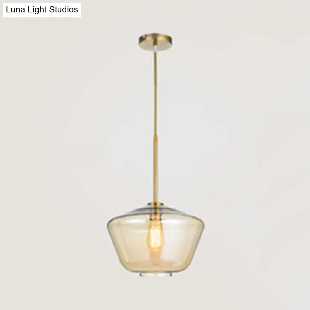 Modern Glass Pendant Lamp 1-Light Ceiling Light Clear/Amber Triangle/Urn/Diamond 9/14/16.5 Wide