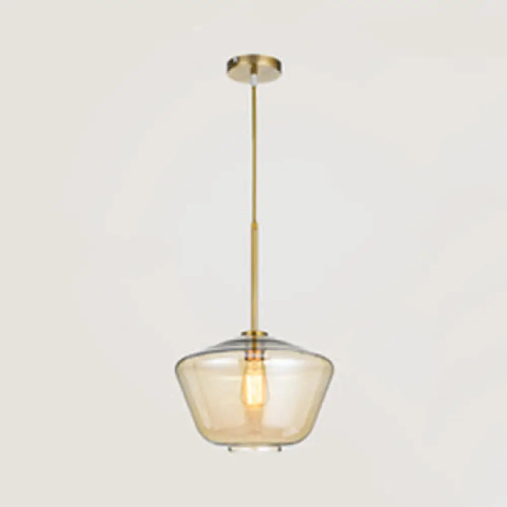 Modern Clear/Amber Glass Pendant Lamp - Triangle/Urn/Diamond Design 1-Light Ceiling Mount