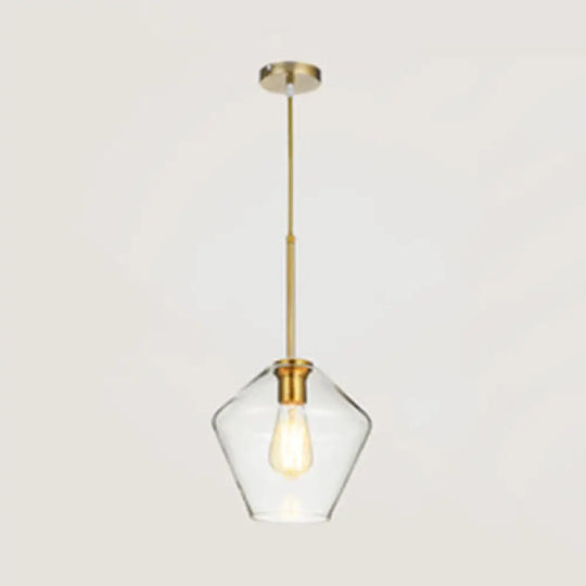 Modern Clear/Amber Glass Pendant Lamp - Triangle/Urn/Diamond Design 1-Light Ceiling Mount