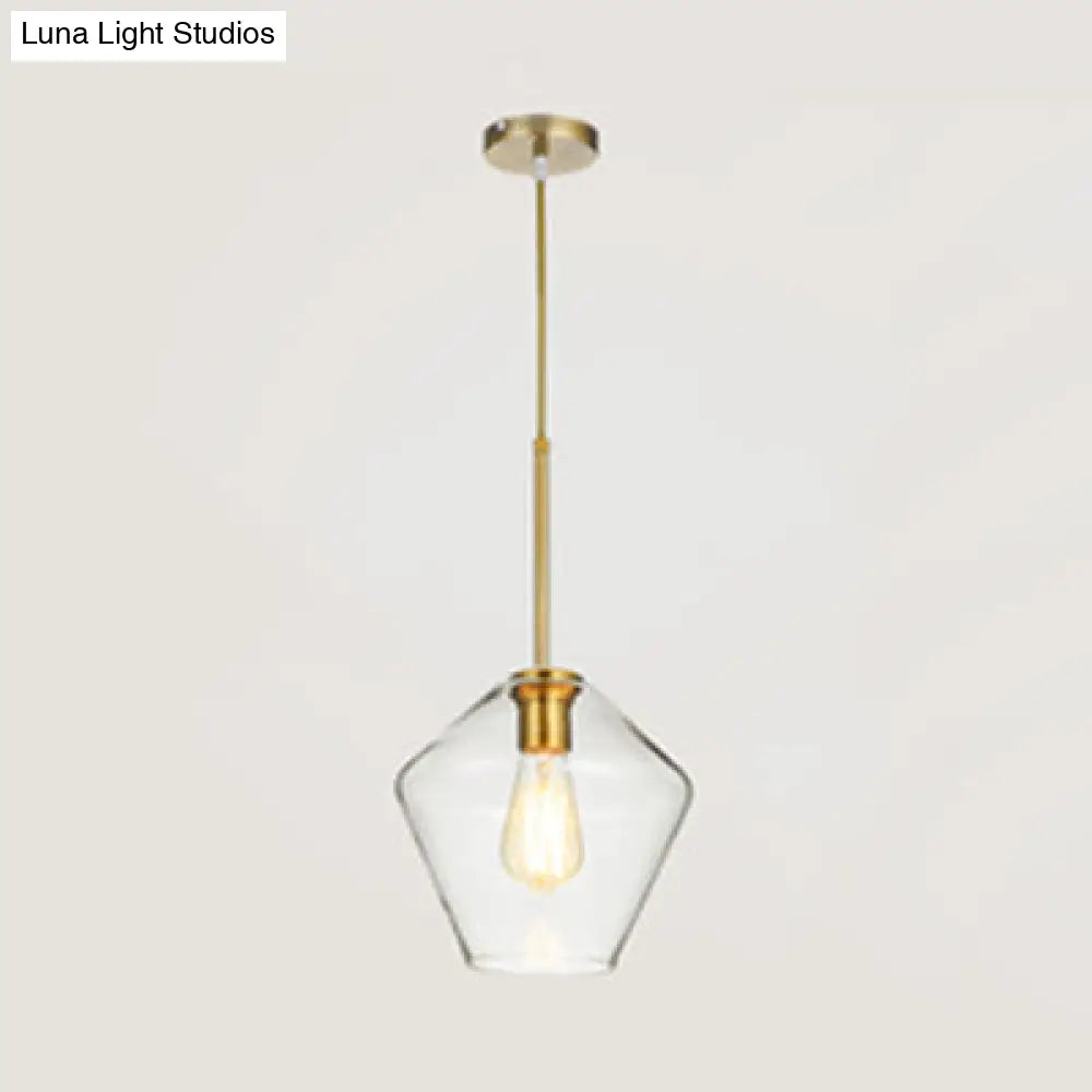 Modern Glass Pendant Lamp 1-Light Ceiling Light Clear/Amber Triangle/Urn/Diamond 9/14/16.5 Wide