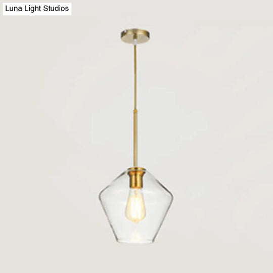 Modern Glass Pendant Lamp 1-Light Ceiling Light Clear/Amber Triangle/Urn/Diamond 9/14/16.5 Wide