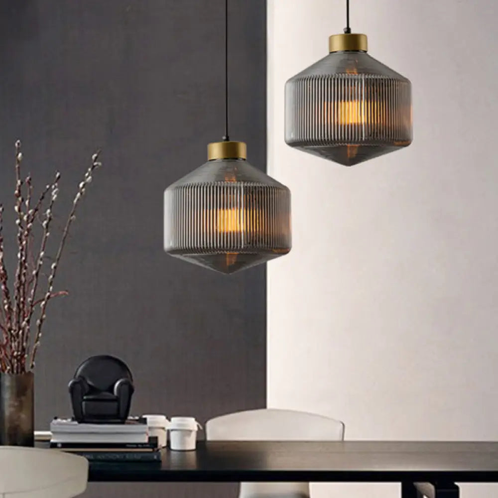 Modern Clear/Amber/Smoke Grey Prismatic Glass 1-Light Drum Pendant Ceiling Lamp Smoke Gray Lighting