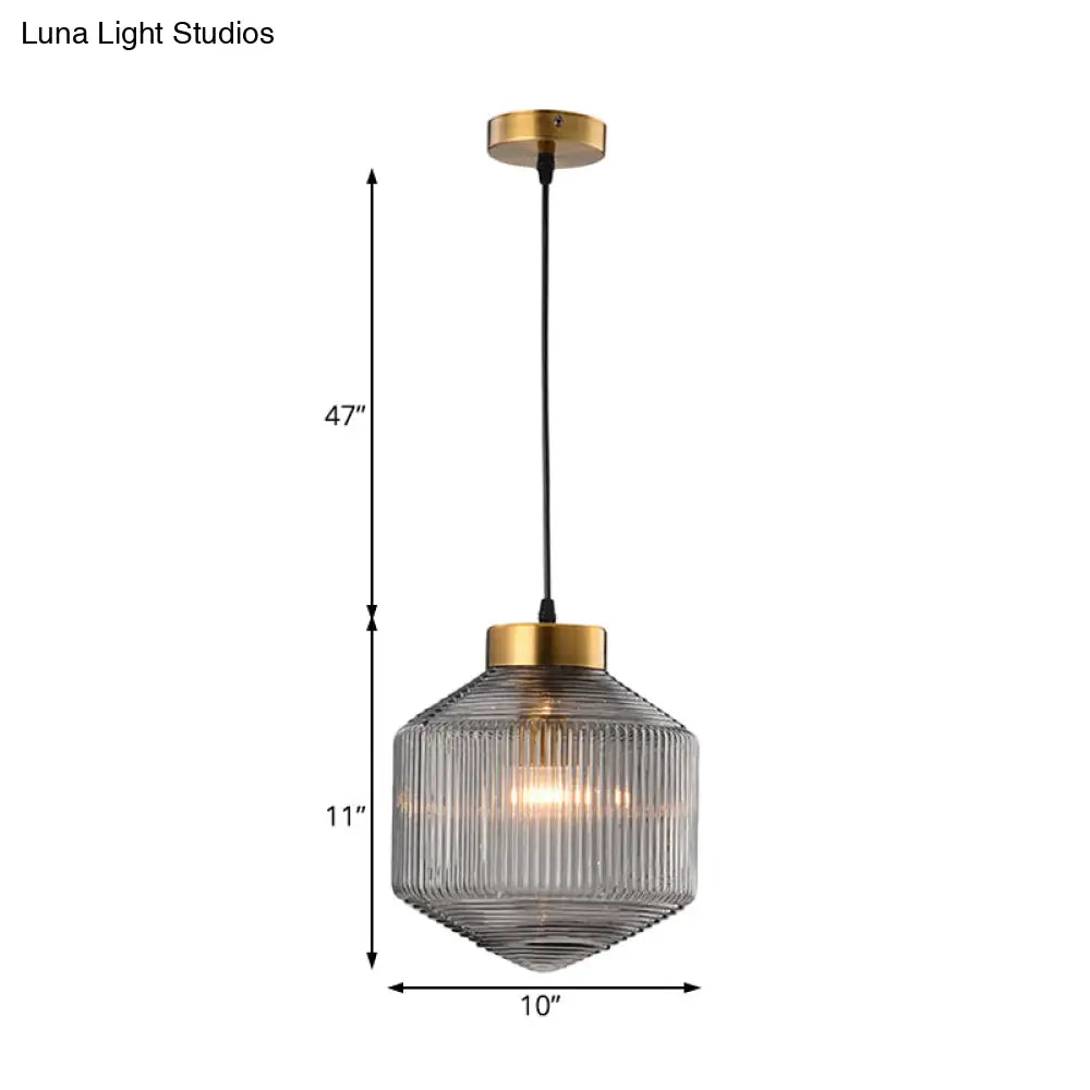 Modern Clear/Amber/Smoke Grey Prismatic Glass 1-Light Drum Pendant Ceiling Lamp Lighting