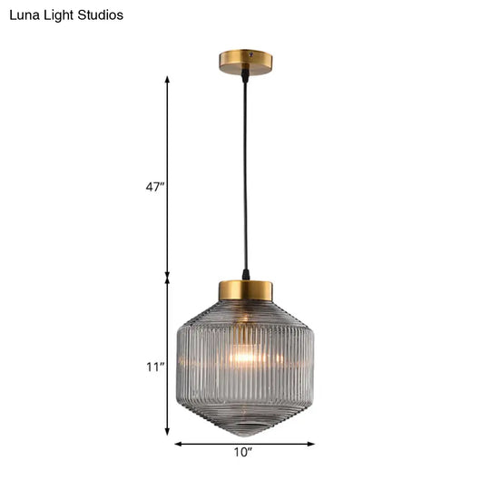 Modern Clear/Amber/Smoke Grey Prismatic Glass 1-Light Drum Pendant Ceiling Lamp Lighting