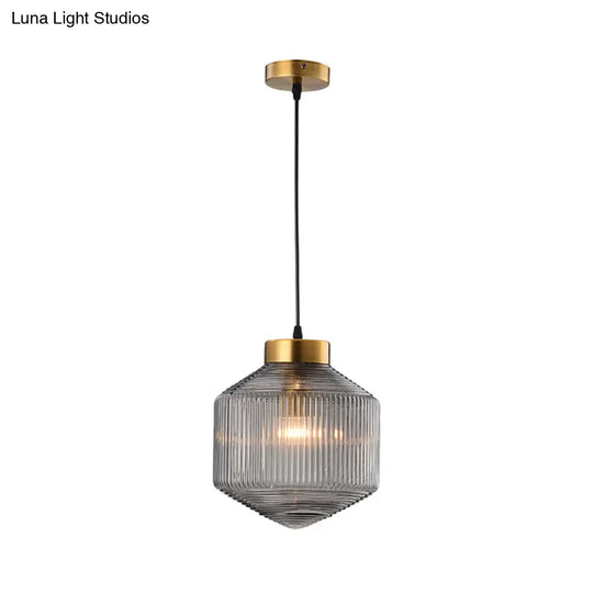 Modern Clear/Amber/Smoke Grey Prismatic Glass 1-Light Drum Pendant Ceiling Lamp Lighting