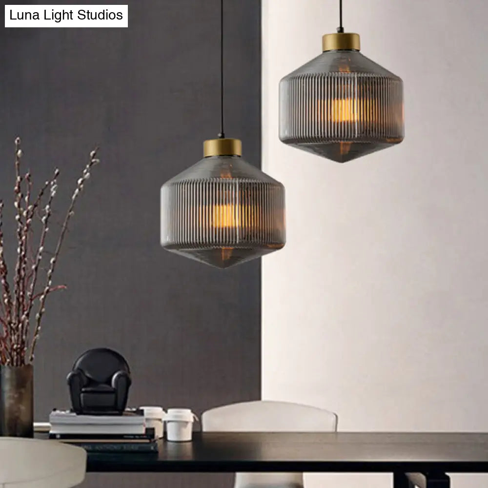 Modern Clear/Amber/Smoke Grey Glass Drum Pendant Light - 1-Light Ceiling Suspension Lamp Smoke Gray