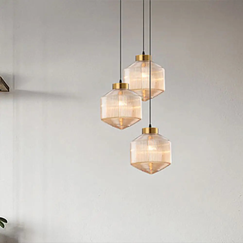 Modern Clear/Amber/Smoke Grey Prismatic Glass 1-Light Drum Pendant Ceiling Lamp Amber Lighting