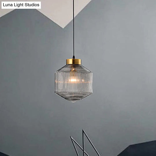 Modern Clear/Amber/Smoke Grey Prismatic Glass 1-Light Drum Pendant Ceiling Lamp Lighting