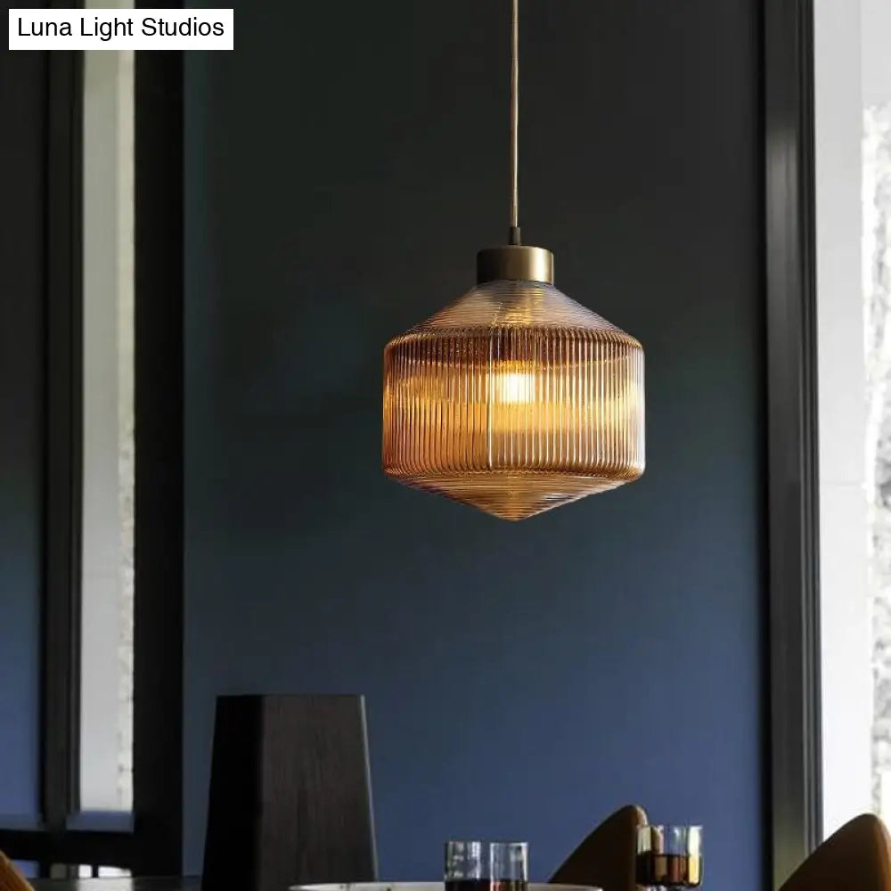 Modern Clear/Amber/Smoke Grey Glass Drum Pendant Light - 1-Light Ceiling Suspension Lamp