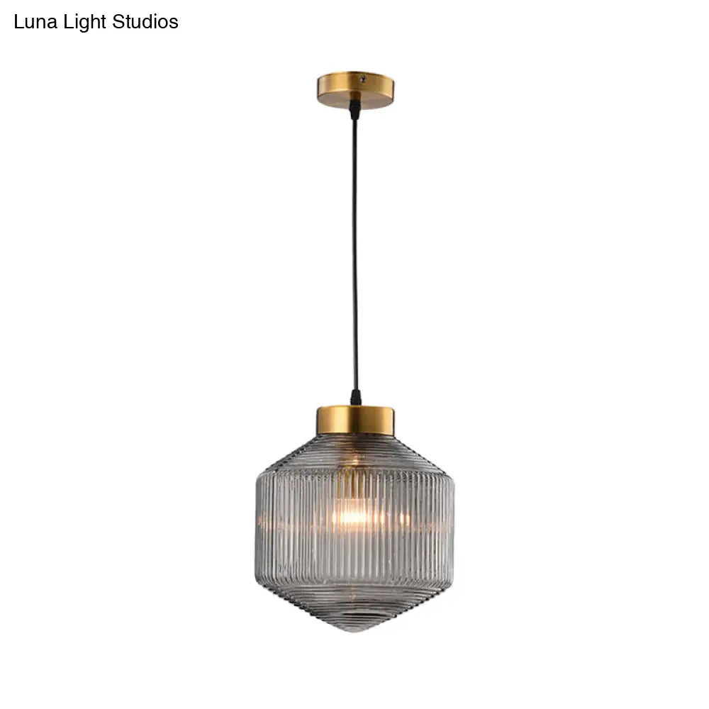 Modern Clear/Amber/Smoke Grey Glass Drum Pendant Light - 1-Light Ceiling Suspension Lamp