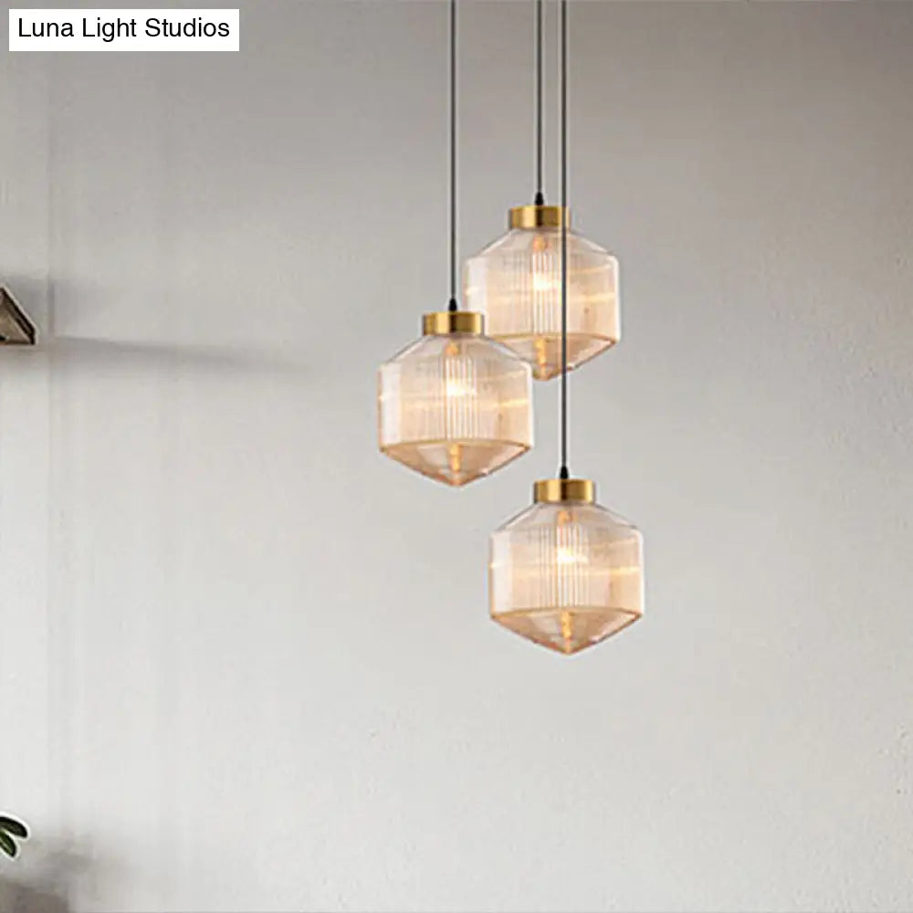 Modern Clear/Amber/Smoke Grey Glass Drum Pendant Light - 1-Light Ceiling Suspension Lamp Amber