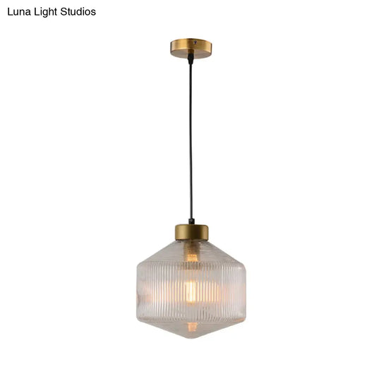 Modern Clear/Amber/Smoke Grey Prismatic Glass 1-Light Drum Pendant Ceiling Lamp Lighting