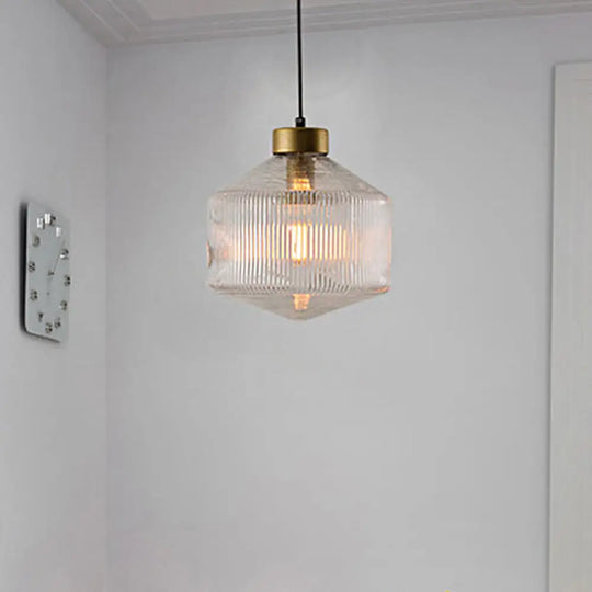 Modern Clear/Amber/Smoke Grey Prismatic Glass 1-Light Drum Pendant Ceiling Lamp Clear Lighting