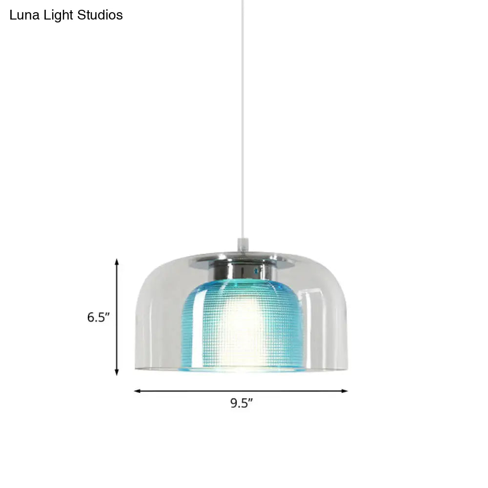 Modern Clear And Blue Glass Bowl Pendant Light - Stylish Suspension Lamp For Restaurants