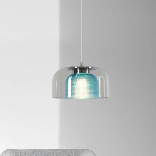 Modern Clear And Blue Glass Bowl Pendant Light - Stylish Suspension Lamp For Restaurants