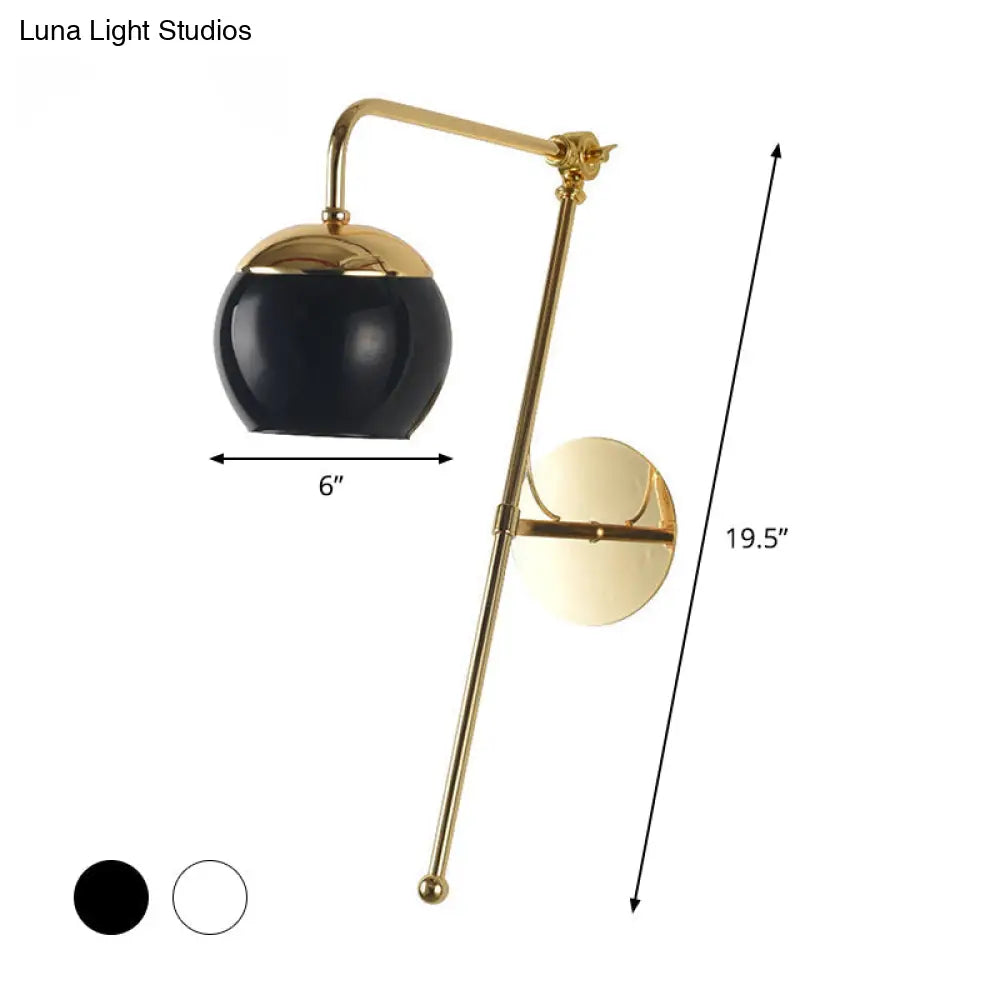 Modern Clear/Black Glass Ball Wall Sconce Light Fixture With Metal Arm - Bedside Lighting