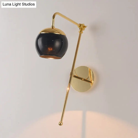 Modern Clear/Black Glass Ball Wall Sconce Light Fixture With Metal Arm - Bedside Lighting
