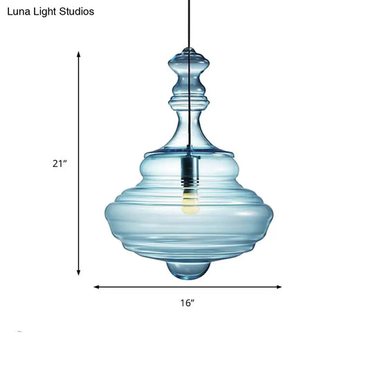 Modern Clear/Blue Ruffle Glass Pendant Light - Bedroom Ceiling Hanging Lamp