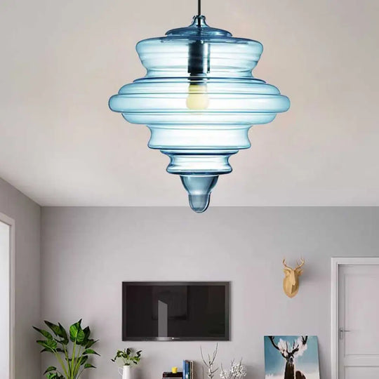 Modern Clear/Blue Ruffle Glass Pendant Light - Bedroom Ceiling Hanging Lamp Blue / A