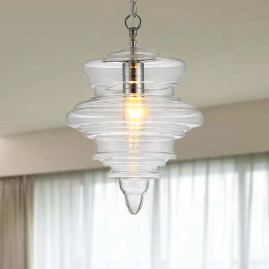 Modern Clear/Blue Ruffle Glass Pendant Light - Bedroom Ceiling Hanging Lamp Clear / A