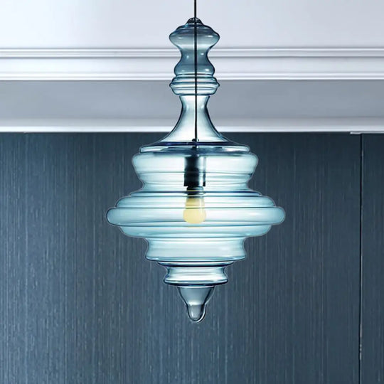 Modern Clear/Blue Ruffle Glass Pendant Light - Bedroom Ceiling Hanging Lamp Blue / B