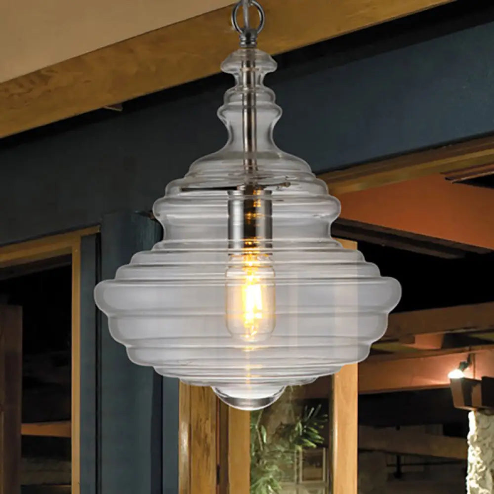 Modern Clear/Blue Ruffle Glass Pendant Light - Bedroom Ceiling Hanging Lamp Clear / B