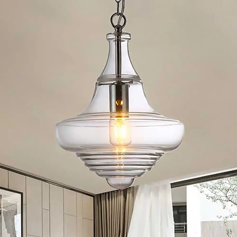 Modern Clear/Blue Ruffle Glass Pendant Light - Bedroom Ceiling Hanging Lamp Clear / C