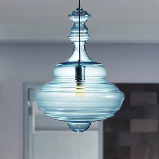 Modern Clear/Blue Ruffle Glass Pendant Light - Bedroom Ceiling Hanging Lamp Blue / C