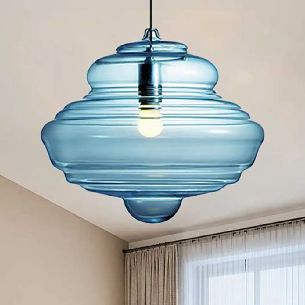 Modern Clear/Blue Ruffle Glass Pendant Light - Bedroom Ceiling Hanging Lamp Blue / D