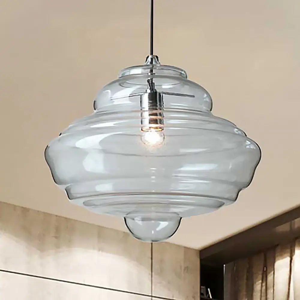 Modern Clear/Blue Ruffle Glass Pendant Light - Bedroom Ceiling Hanging Lamp Clear / D