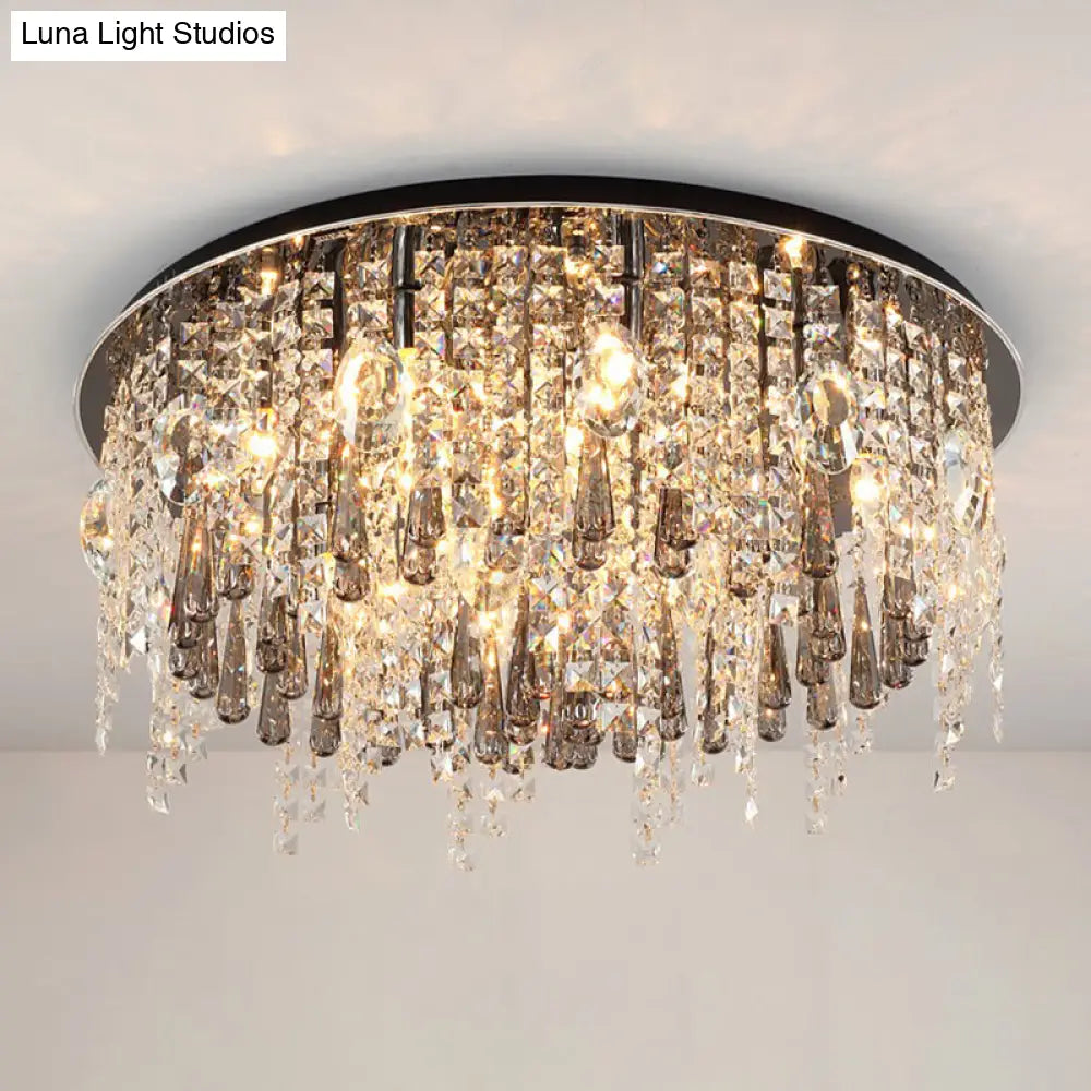 Modern Clear Crystal 12-Head Flush Mount Ceiling Fixture