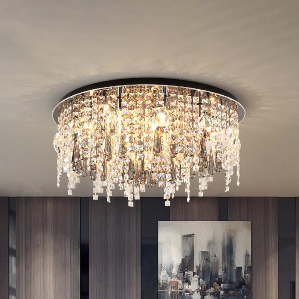 Modern Clear Crystal 12 - Head Flush Mount Ceiling Fixture