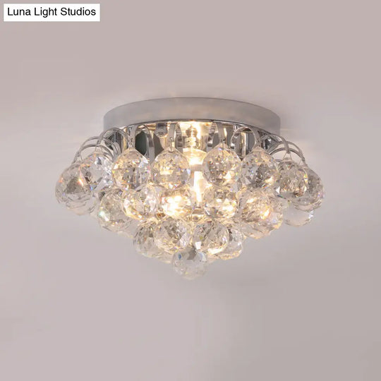 Modern Clear Crystal Ball Flushmount Light - 2 Heads Tapered Ceiling Flush For Corridor