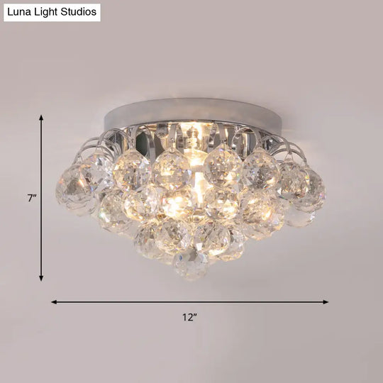 Modern Clear Crystal Ball Flushmount Light - 2 Heads Tapered Ceiling Flush For Corridor