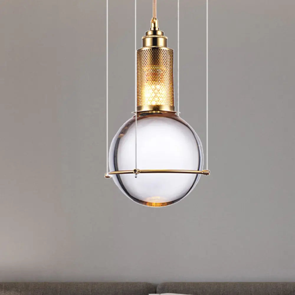 Modern Clear Crystal Ball Pendant Lamp With Led Gold Mesh Cage - Warm/White Bedroom Hanging Light /