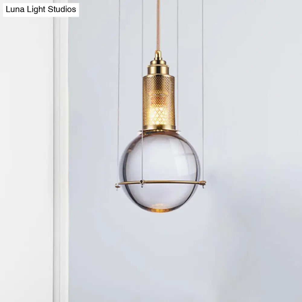 Clear Crystal Ball Pendant Lamp With Led Light - Modern Design Gold Mesh Cage Bedroom Hanging In