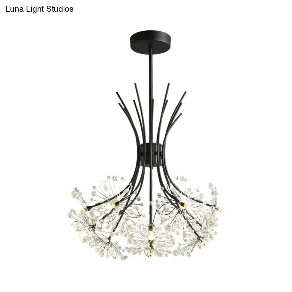 Modern Clear Crystal Beaded Chandelier With Bouquet Design - Black/Chrome 13/19 Lights Hanging Lamp